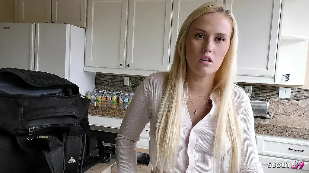 blonde beauty girl with big butt seduce to first ass licking rimjob by older guy while fucked without condom