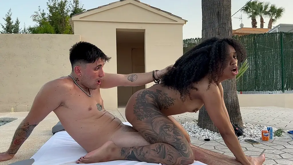 i fuck my black stepsister in the pool and she swallows all my cum - freaky maria