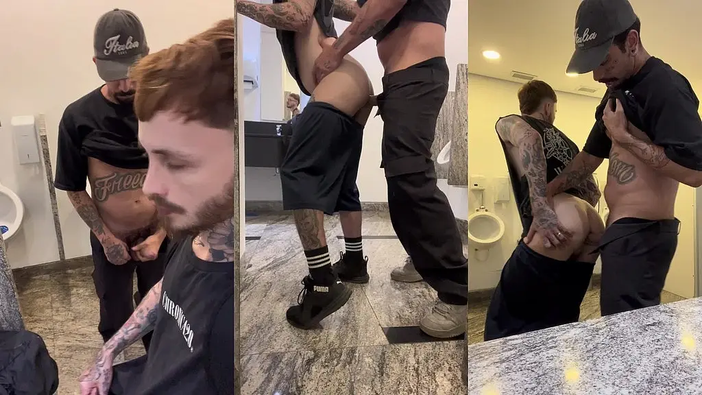 tattoed guys fucking raw in bathroom