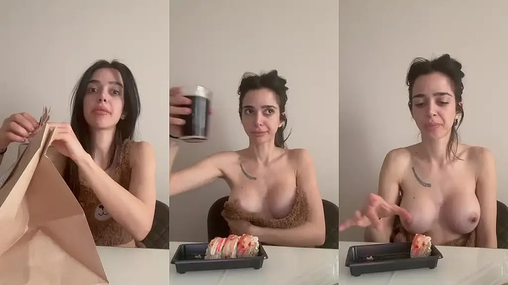 eating sushi topless