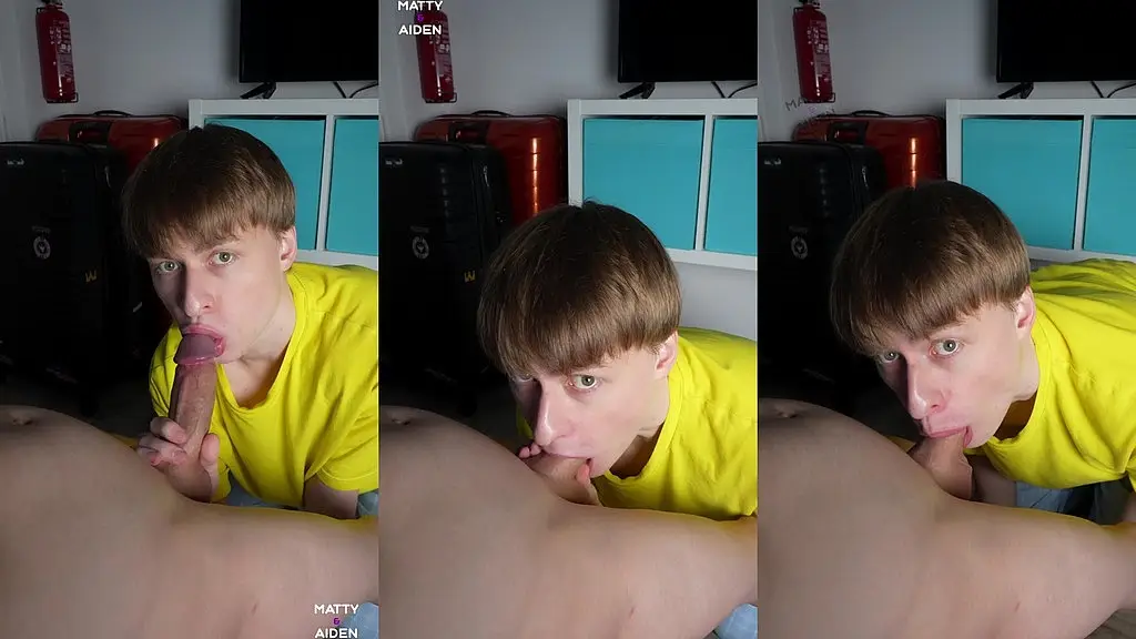 big cock head sucked by cute twink to make it cum, pov