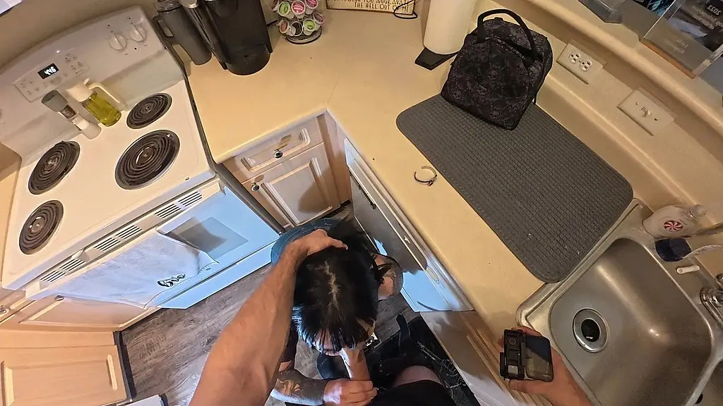 step sis roomate goth girl creampied on the kitchen while my wife in another room