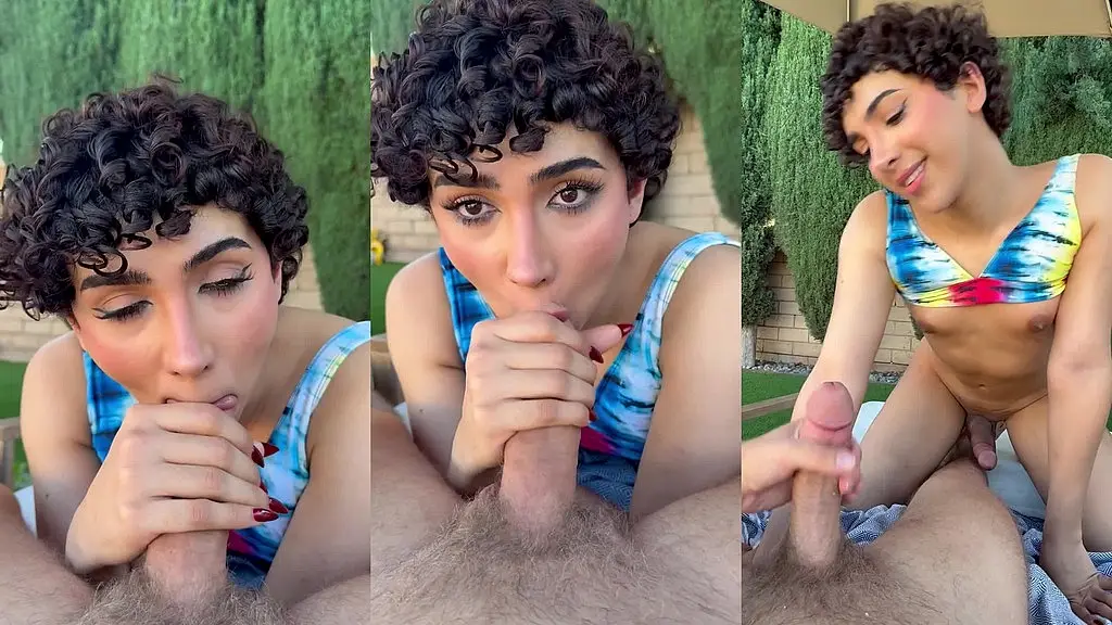 trans babe foxy alex gives me outdoor blowjob pov - steve rickz