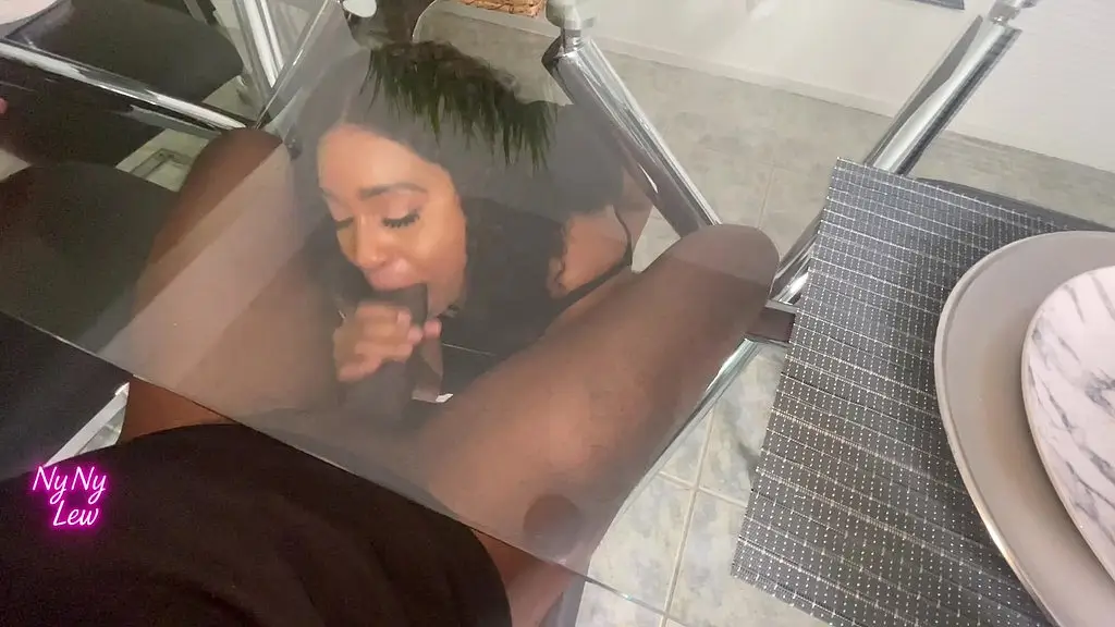 ny ny lew gives thick dick a blow job under the dinner table