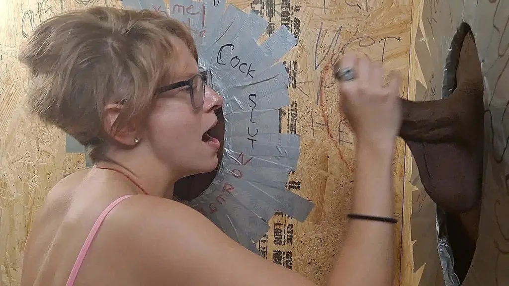 18yo nerdy blonde teen with glasses gets all of her holes filled with bbc cum at interracial gloryhole gangbang ft savannah