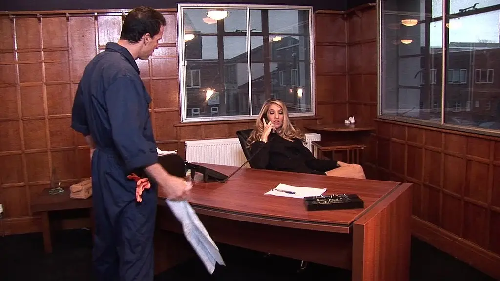 jordan kingsley gets bent over her desk and fucked by the janitor