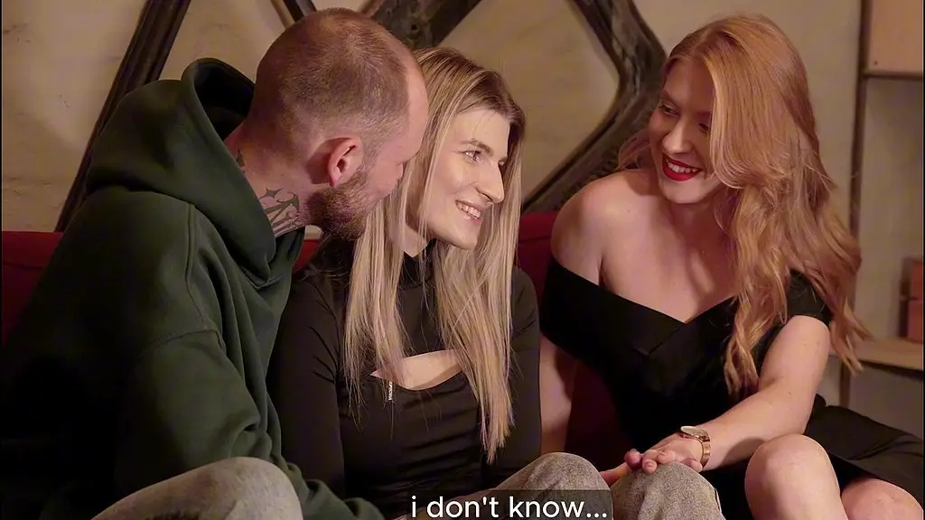 innocent looking roommate joins couple for her first threesome sex