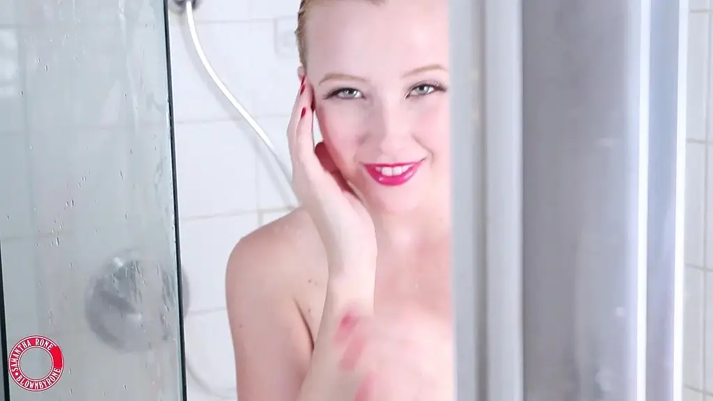 samantha rone groans loudly as she rides her dildo deep in the shower!