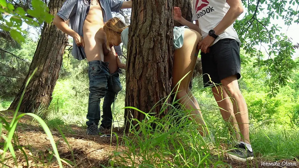 sexy girl stuck in forest and two strangers fuck me - surprise spitroast