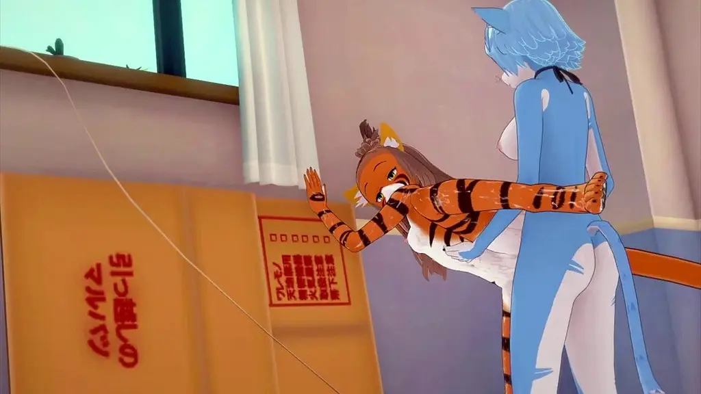 furry yiff hentai 3d - cat futanari fucks a tiger woman with creampie - japanese asian manga anime game porn animation