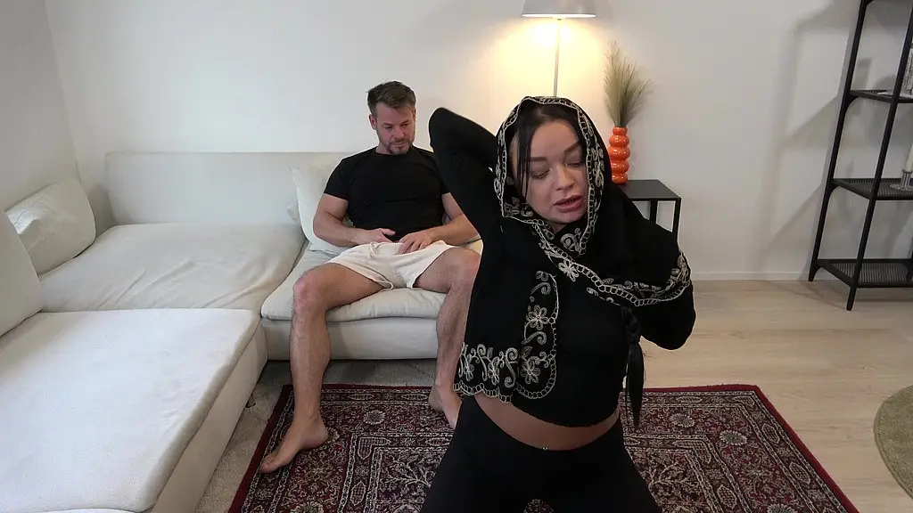 big ass hijabi wife was doing fitness exercises in front of her brother-in-law