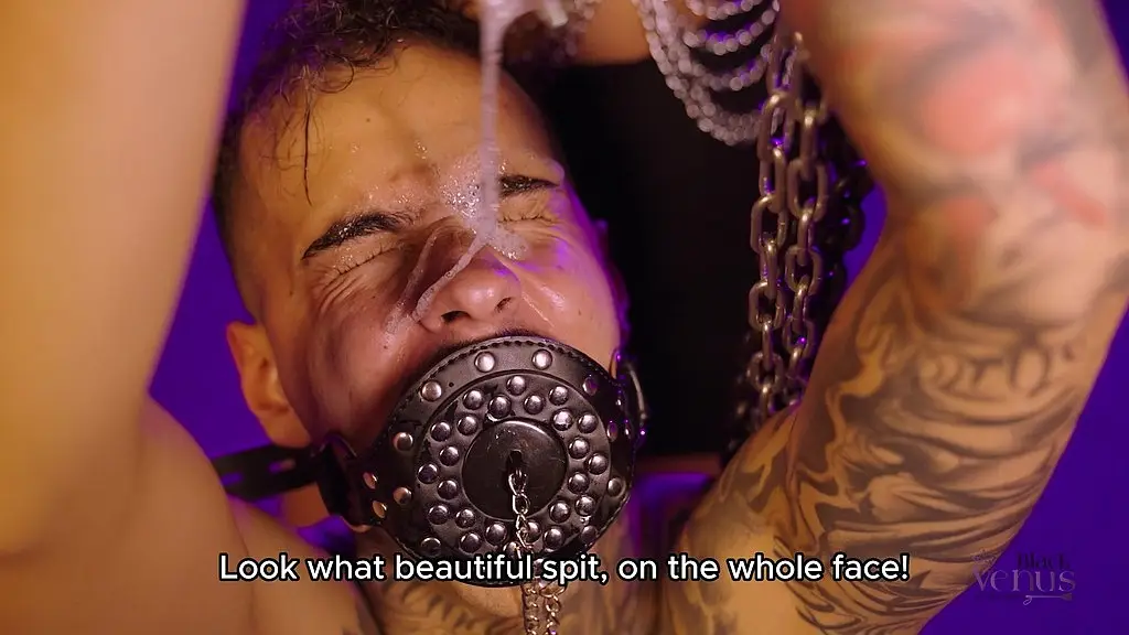 the ultimate spit play ritual: bound on his knees for an intense goddess slobber session