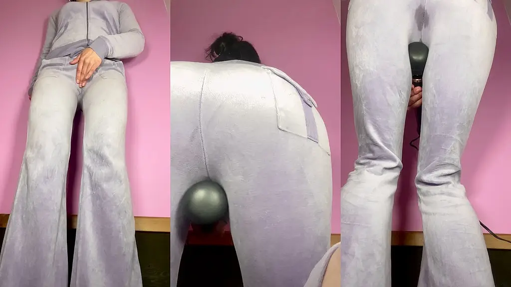 no face amateur squirt in juicy couture velour tracksuit pants wetting