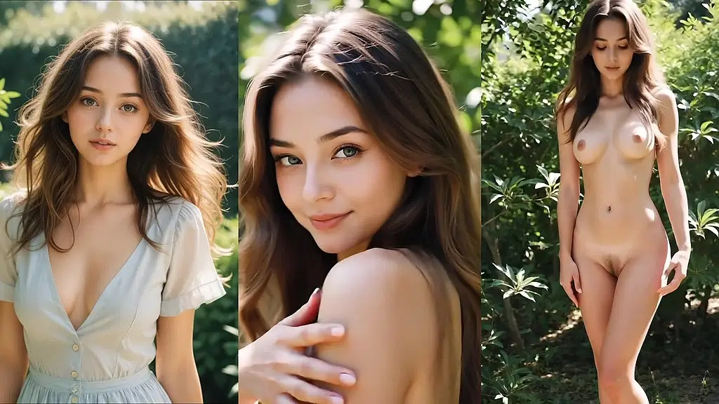 21 years old lucy in the garden - sexy boobs and ass in the sun (ai-generated)
