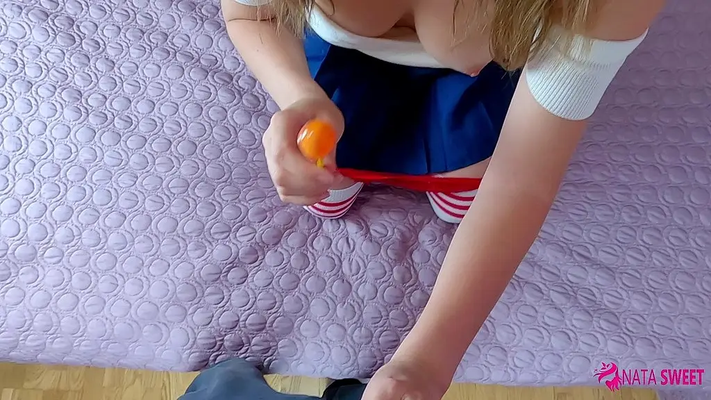 stepsister sucks lollipop with dick and gets fucked very hard in her tight pussy in a doggy position till creampie! active full homemade porn by nata sweet