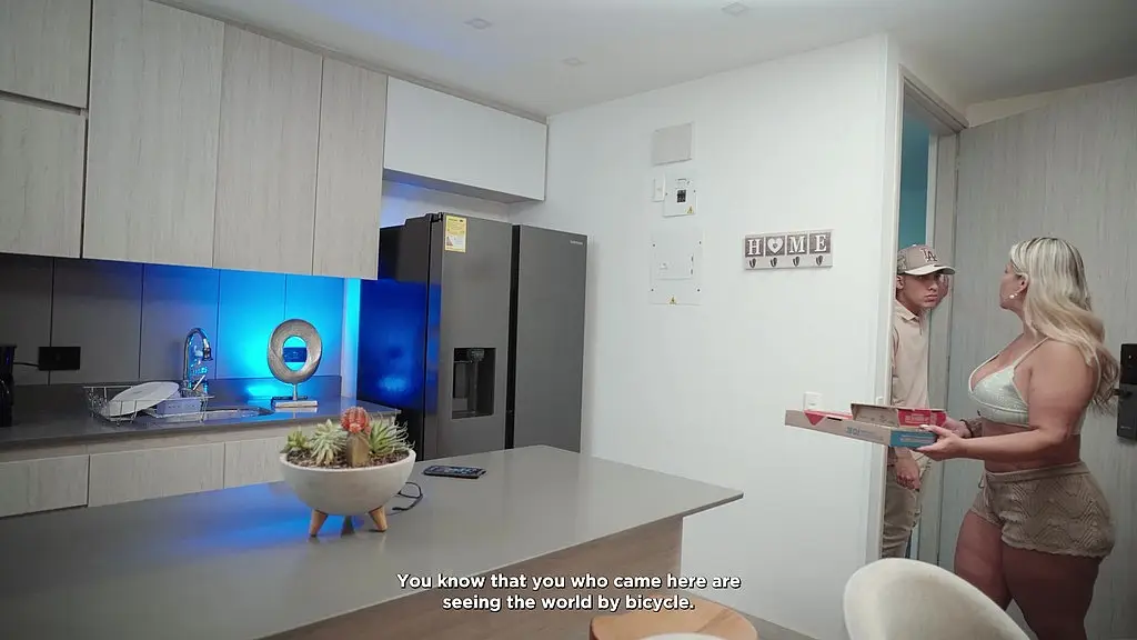 a busty blonde cougar makes a proposition to the delivery guy