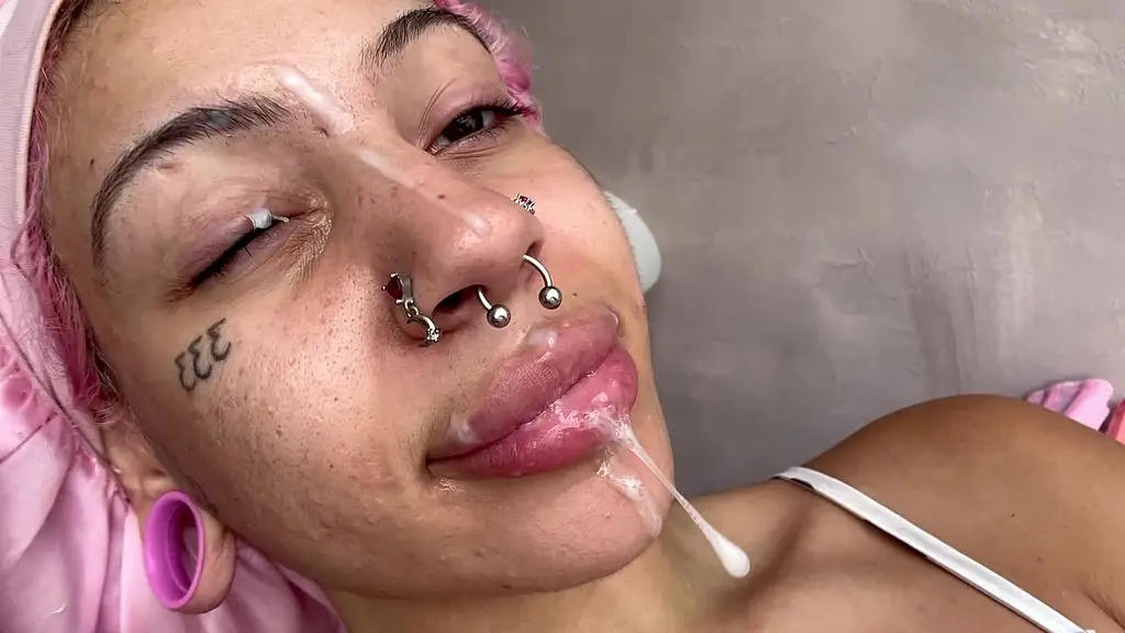 slow motion facial cum dripping with boob bouncing