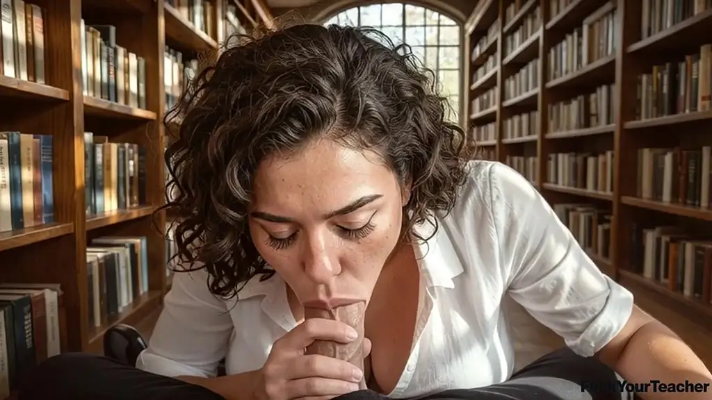my student and i are breaking the silence in the library with my moans(ai generated)