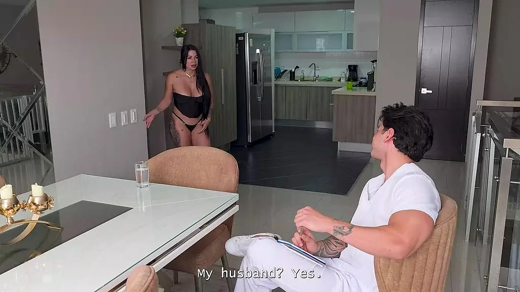 a beautiful latina with a perfect body stretches her pussy with the nurse s hard cock while her husband is away
