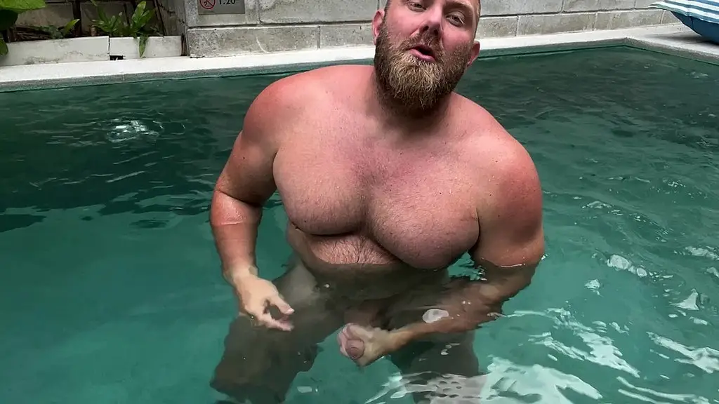 solo masturbating in the pool.