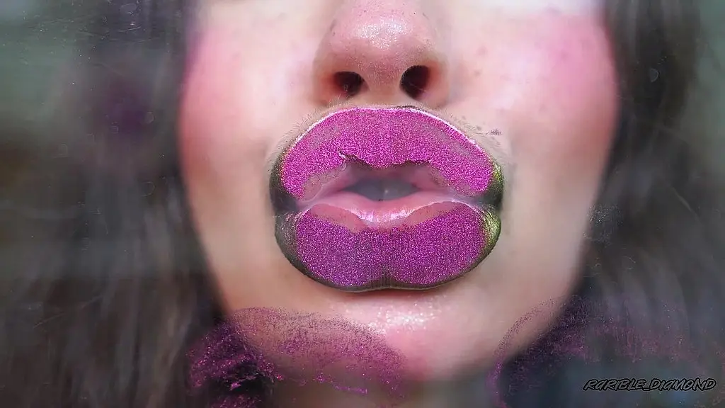 melting purple metal lips: shiny kisses & messy spit play