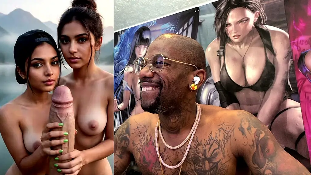 tomboy stepdaughter deepthroating your cock while her twin stepsister jerks you off, ai generated