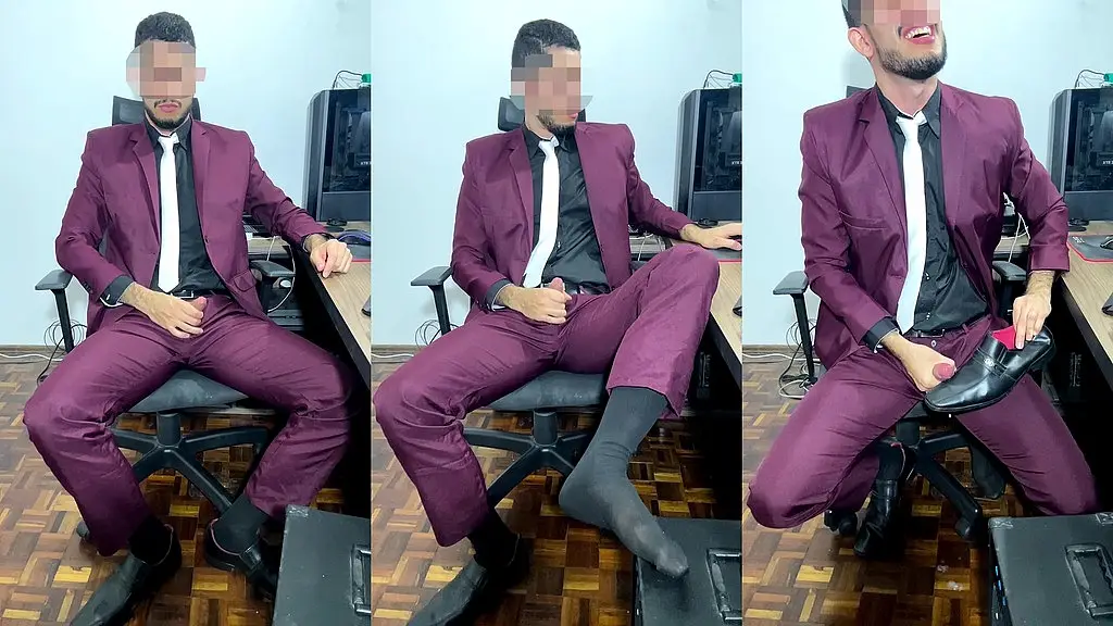 suit boss cumming on dress shoes and showing big feet in socks