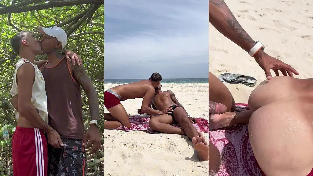 negao dotado de 23cm e flagrado empurrando a pika no novinho twink branquinho na pra praia sem camisinha - completo