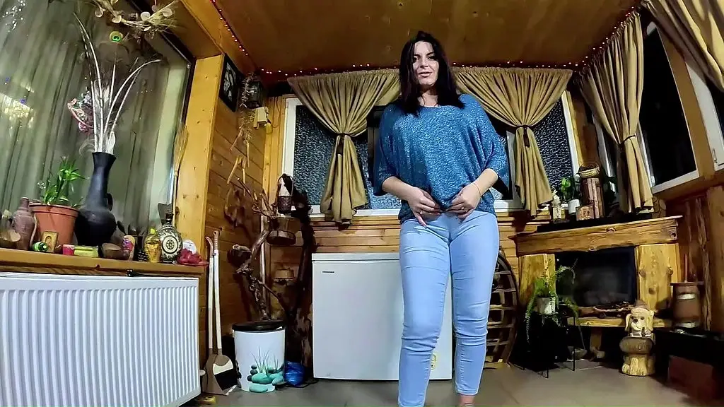 cameltoe milf twerks in jeans blowjob and cum on puffy jacket