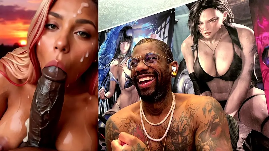 cum covered tan babe sucking off a thicc ass bbc, ai generated