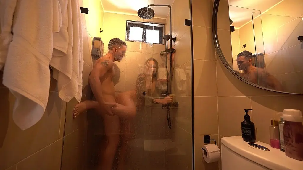 my roommate comes into the bathroom and fucks me