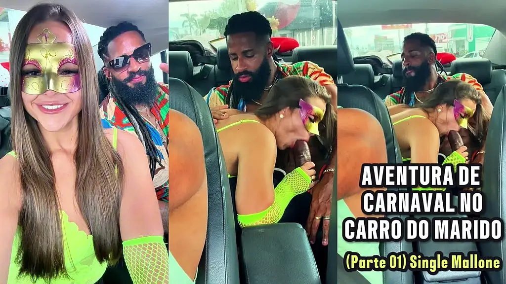 esposa linda transa com comedor bbc no banco de tras de carro enquanto o marido dirige