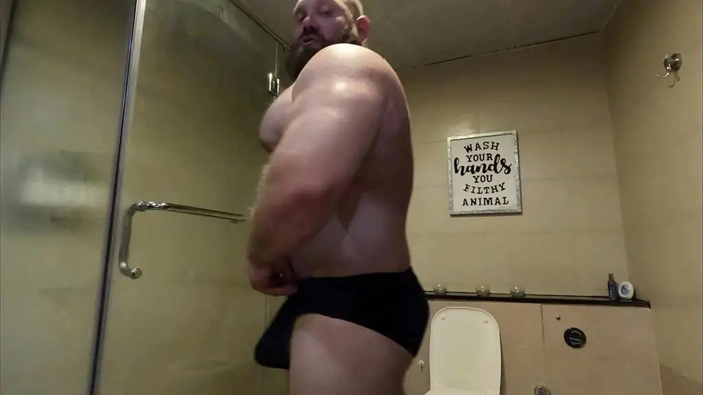 sweaty jerking off after the gym.