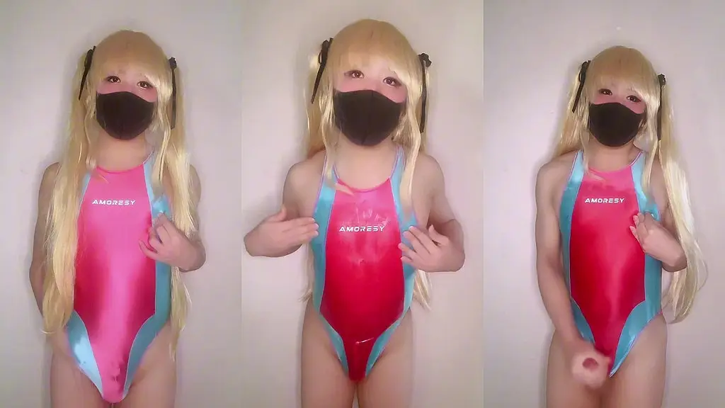 cute femboy rubs lube all over herself and cums