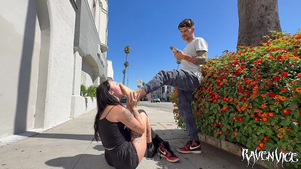 dirty public street foot worship