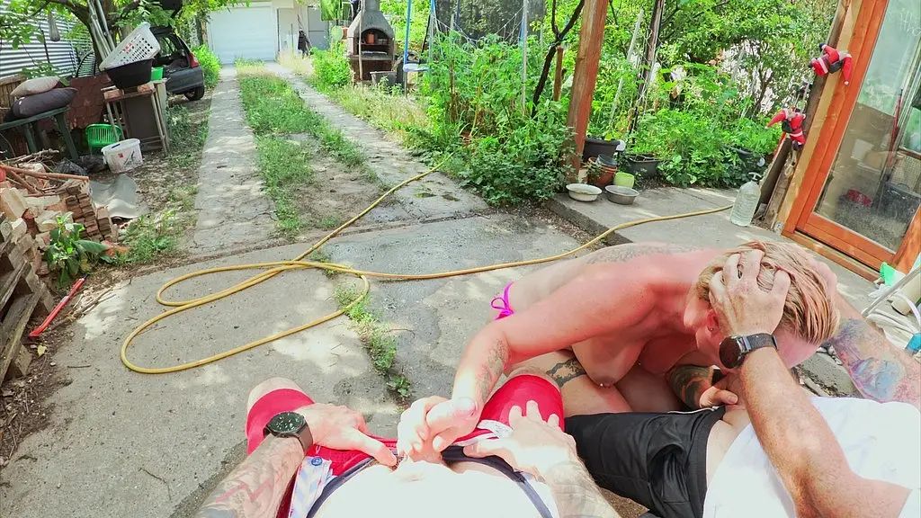 draining two cocks in the summer heat