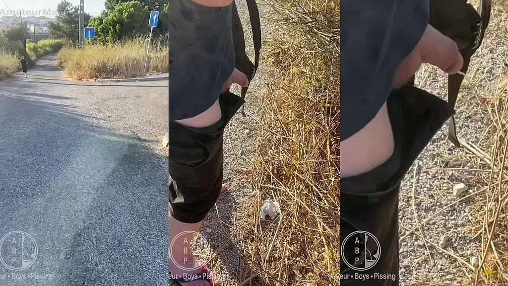 boy followed his straight friend who went for a pee