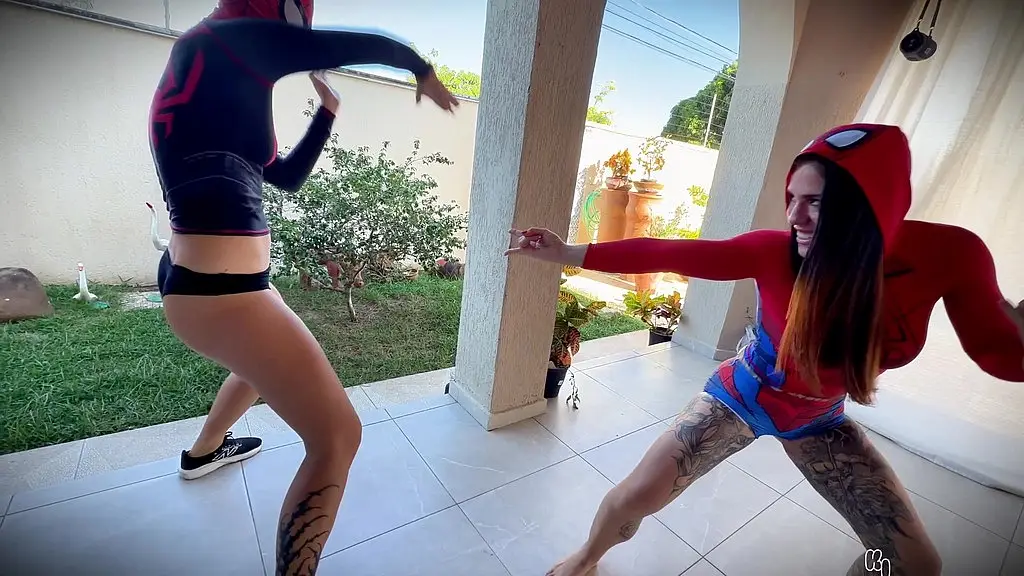 spider-man cosplay threesome – masked throat, outdoor anal, piss in both mouths
