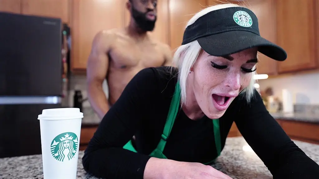 busty starbucks barista squirts all over bbc and swallows cum during her shift! (full video)