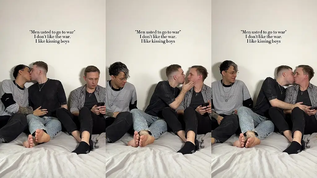 three boys making out like they’re starving for each other  