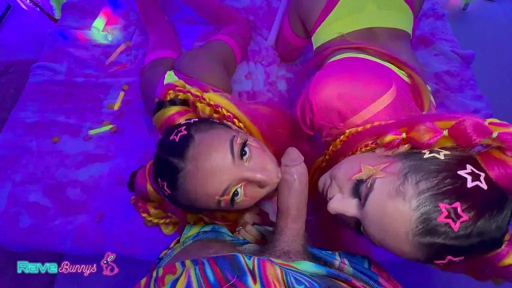 sasha gags on brian s throbbing cock under neon lights in doggy style!