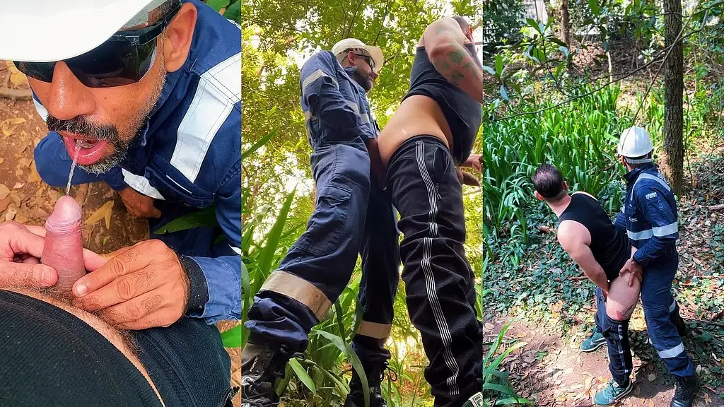 trabalhador fardado tomou mijao. limpou o pau com sebo do dentista e ainda fudeu o cu dele no parque de sao paulo