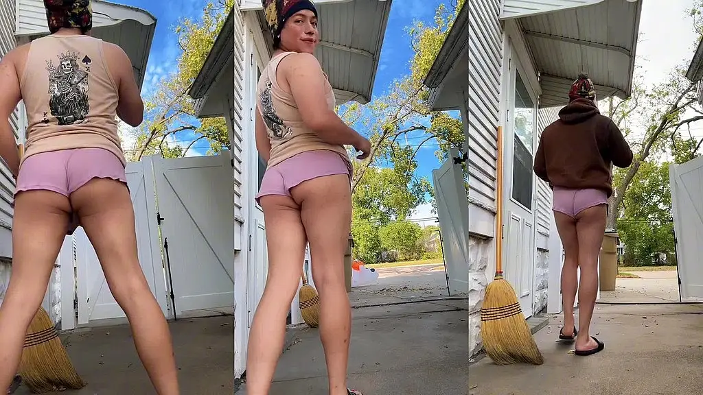 femboy exhibitionist: pink shorts, passing cars, cock out