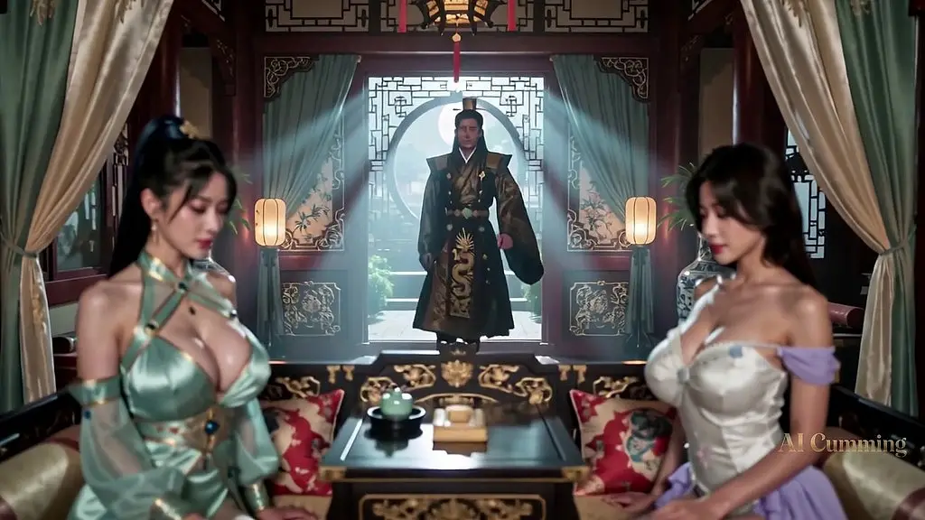 the emperor gets his cock suck epically in an orgy with his concubines (ai generated)