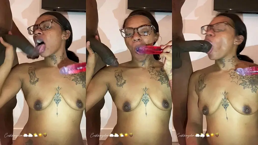 sexy babe learns to suck bbc and dildo!