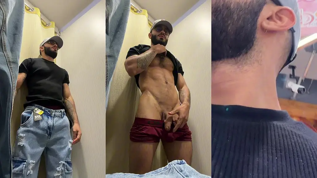 masturbating in a clothing store fitting room - solo pleasure in front of the mirror