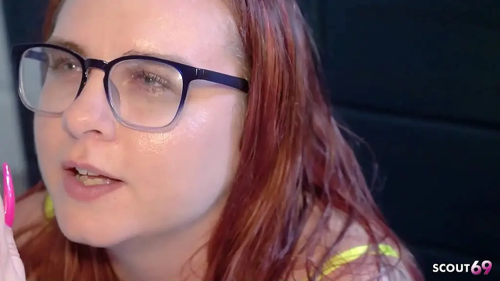 curvy redhead bitch with glasses get interracial amateur creampie sex after rimming his ass