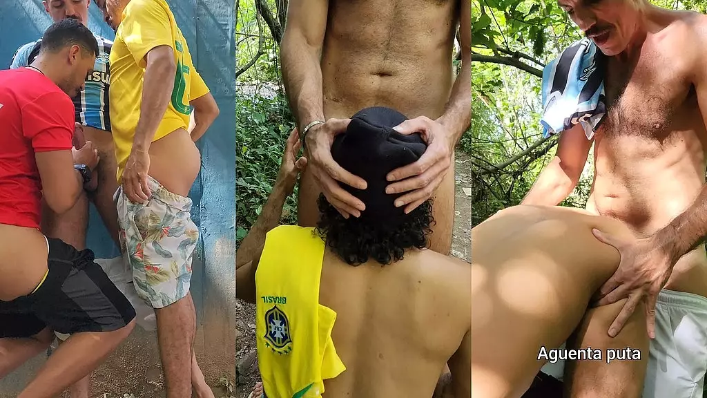 tres homens foram pegos transando atras das arquibancadas do Estadio